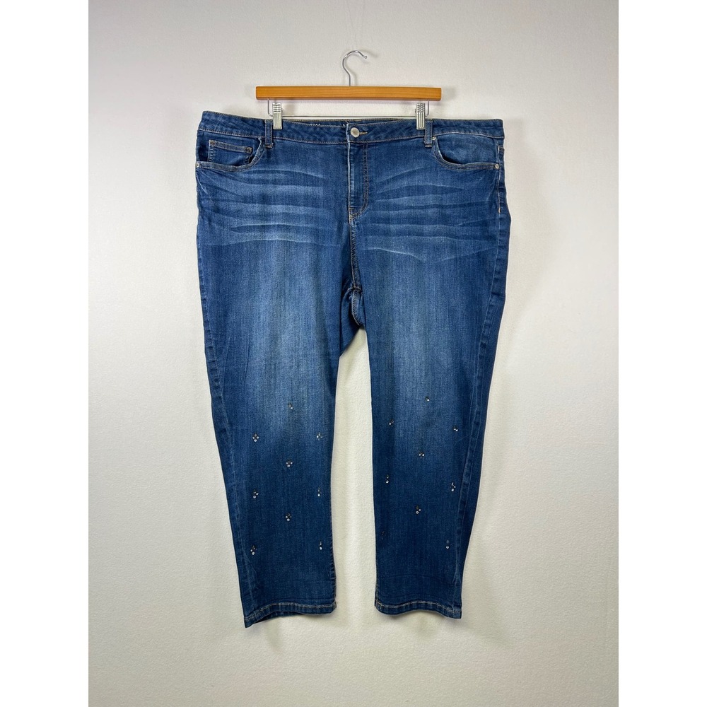 Westport Boyfriend Jeans‎ 22W Blue Signature Fit Rhinestone Embellished Denim